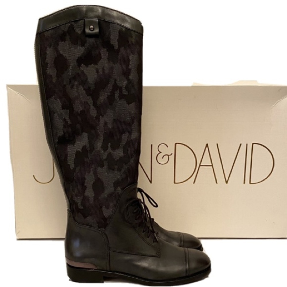 Joan & David Black Tall Lace-Up Riding Boots with Subtle Camo Shaft